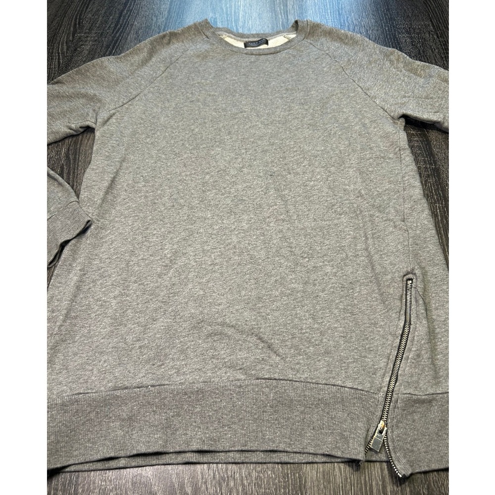 Zara Man Gray Pullover Sweatshirt Side Zip Long Sleeve Casual Modern Fit Size L‎